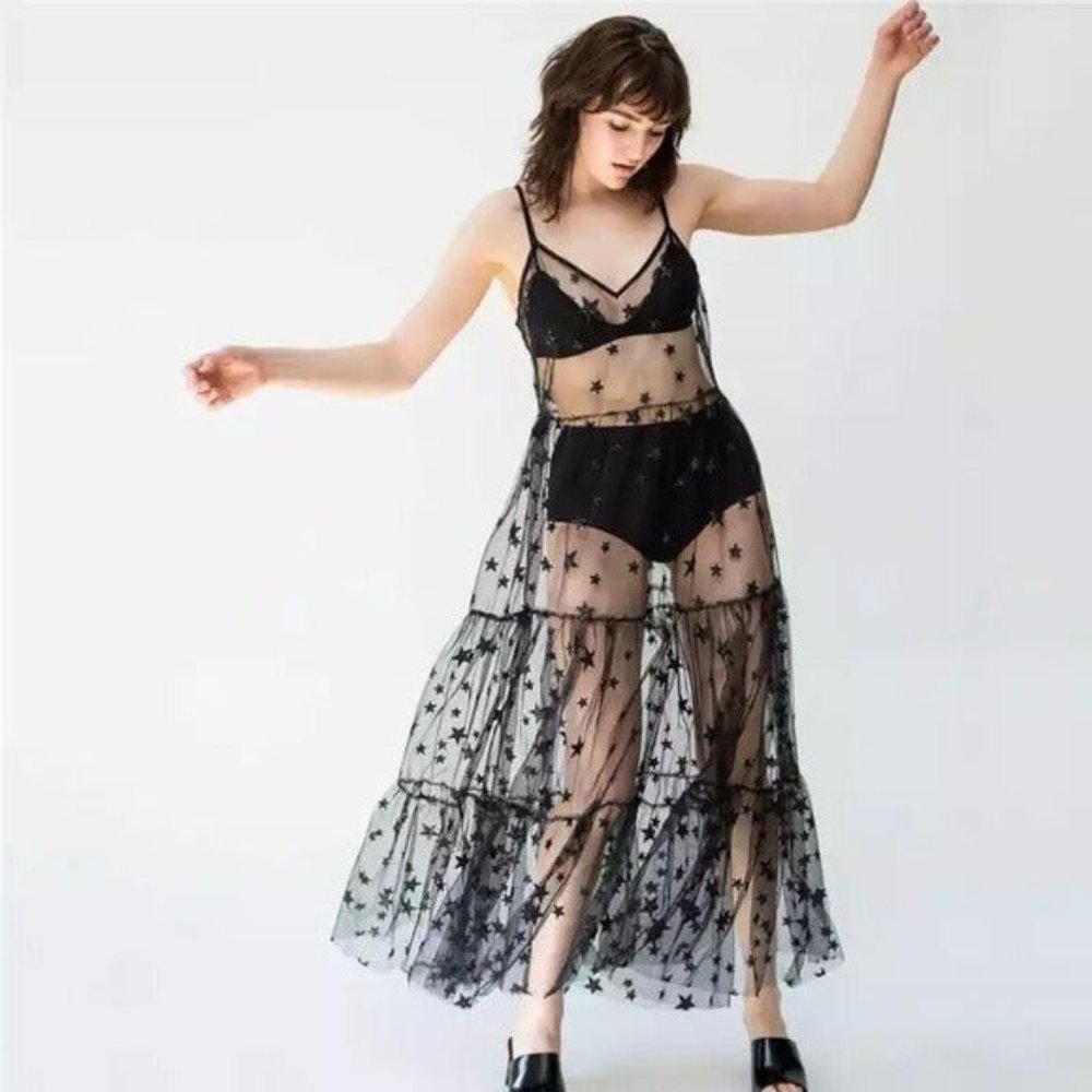 Gold stars sheer dress bohemian cover up